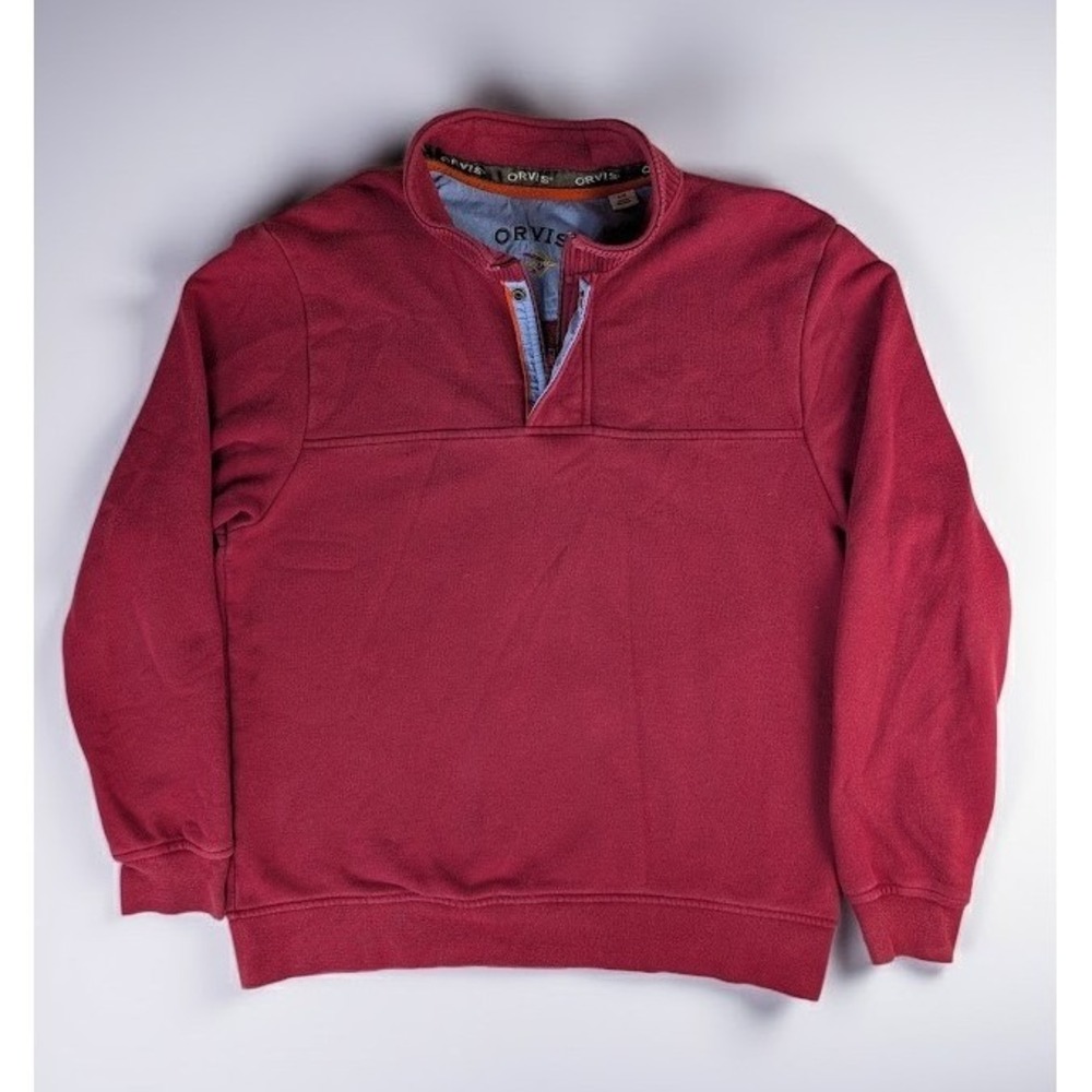 Orvis 1/4 Zip Snap Pullover Sweatshirt Red Mock Neck Size M Red Fly Fishing